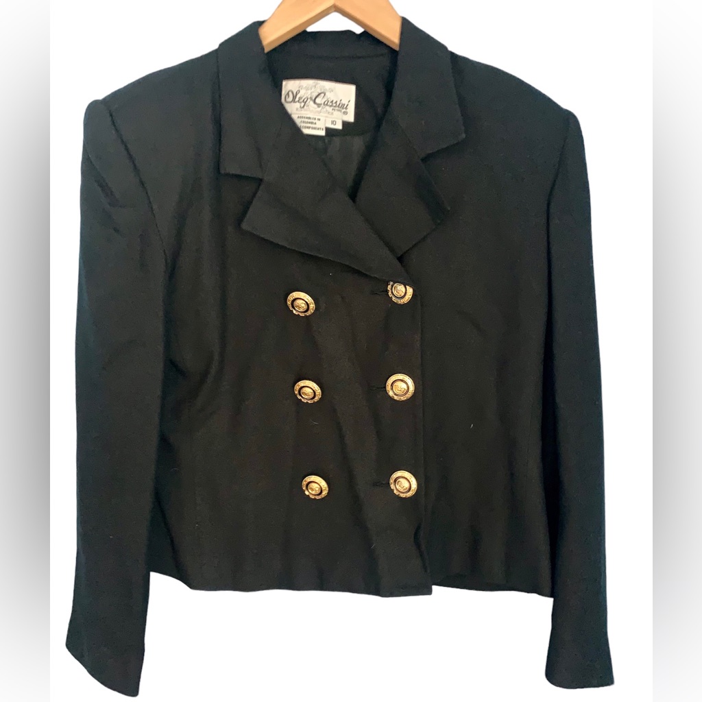 Vintage Oleg Cassini Pure Wool Double Breasted Blazer Gold Buttons Size 10p